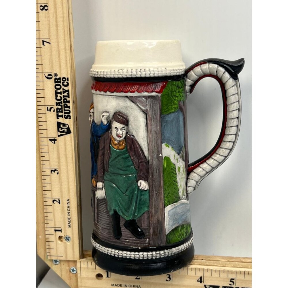 Vintage German Beer Stein Tavern Scene Relief Mug No Lid Barware Germany
